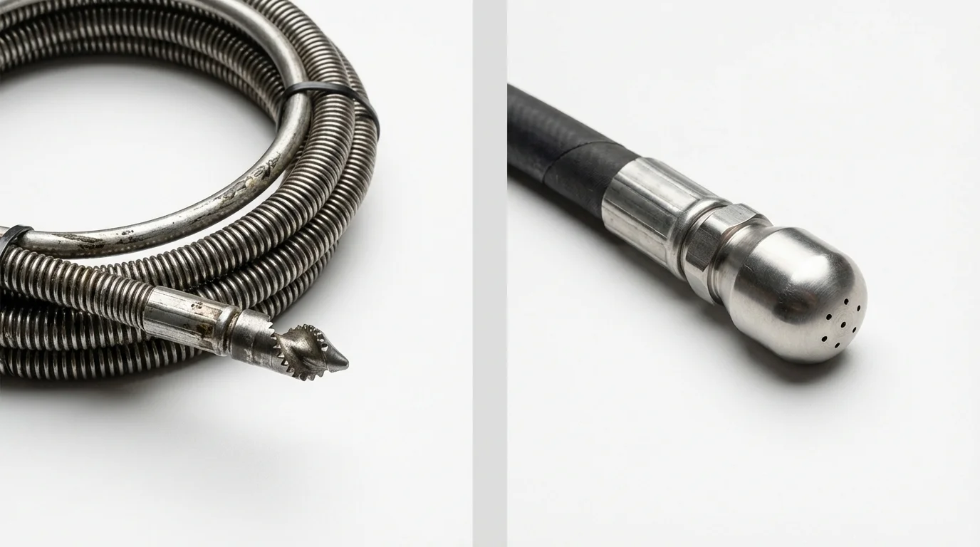 Drain snake cable and hydro jetting nozzle used for drain cleaning in Orange Grove, TX